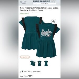 NWT Sold Out Girls Preschool Philadelphia Eagles Green Too Cute Tri-Blend Dress